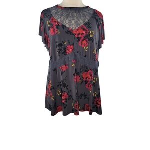 Torrid Knit Crew Neck Lace Insert Short‎ Sleeve Peplum Top